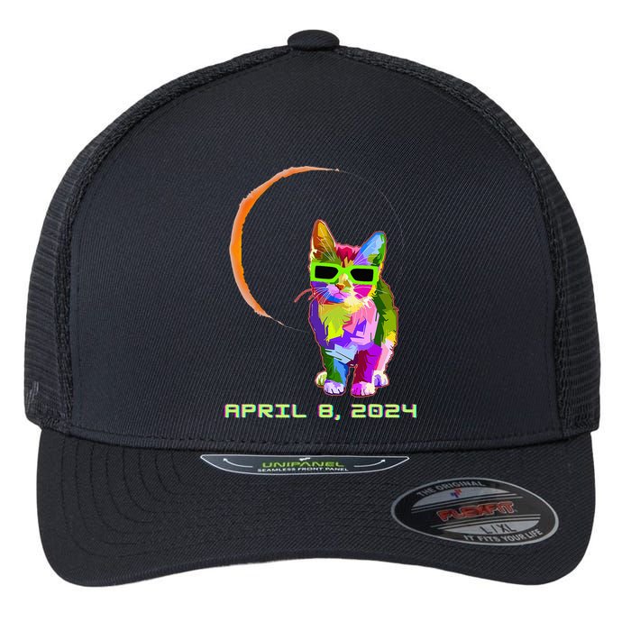 Solar Eclipse Cat with Solar Eclipse Glasses Flexfit Unipanel Trucker Cap