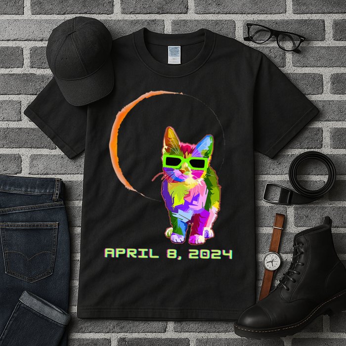 Solar Eclipse Cat with Solar Eclipse Glasses Tall T-Shirt