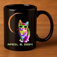 Solar Eclipse Cat with Solar Eclipse Glasses 11oz C Handle Ceramic Mug