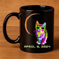 Solar Eclipse Cat with Solar Eclipse Glasses 11oz C Handle Ceramic Mug
