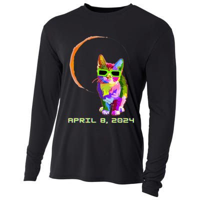 Solar Eclipse Cat with Solar Eclipse Glasses Cooling Performance Long Sleeve Crew
