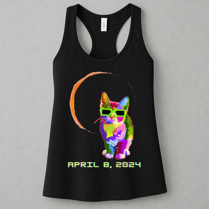 Solar Eclipse Cat with Solar Eclipse Glasses Womens Tank Top