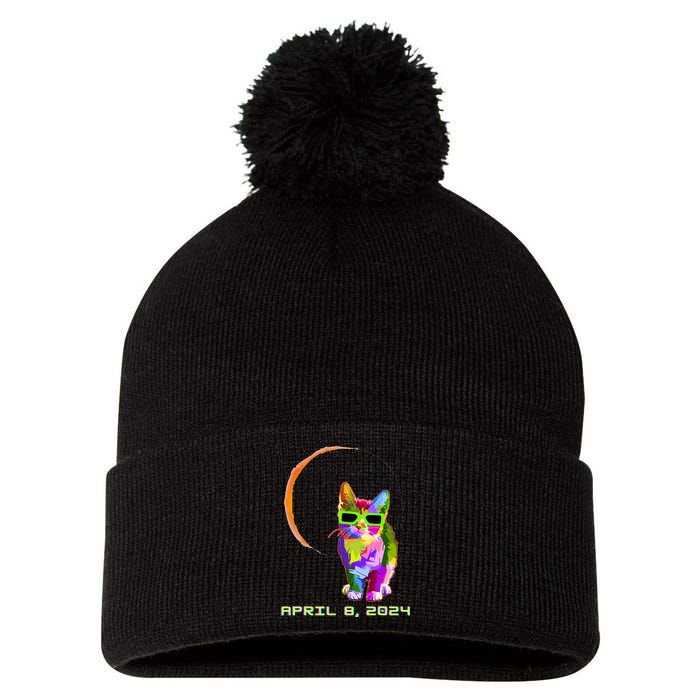 Solar Eclipse Cat with Solar Eclipse Glasses Pom Pom 12in Knit Beanie