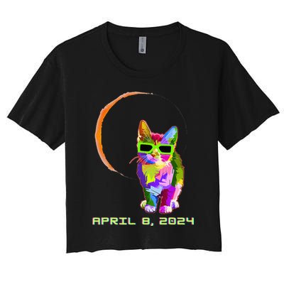 Solar Eclipse Cat with Solar Eclipse Glasses Crop Top