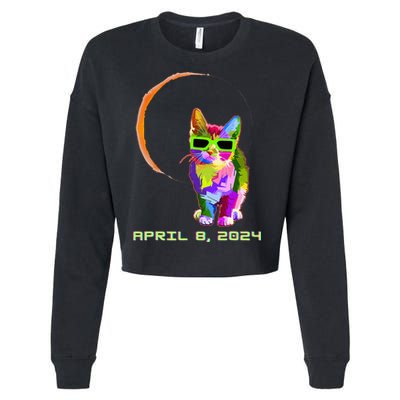 Solar Eclipse Cat with Solar Eclipse Glasses Cropped Pullover Crew
