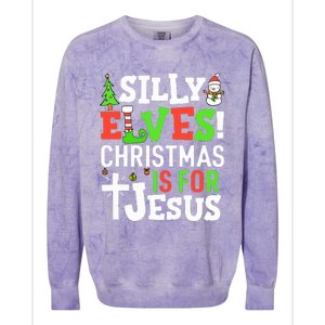 Silly Elves Christmas is For Jesus Matching Family Elf  Colorblast Crewneck Sweatshirt