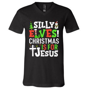 Silly Elves Christmas is For Jesus Matching Family Elf  V-Neck T-Shirt