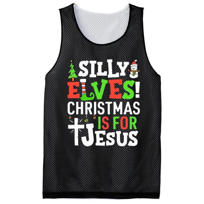 Silly Elves Christmas is For Jesus Matching Family Elf  Mesh Reversible Basketball Jersey Tank