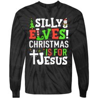 Silly Elves Christmas is For Jesus Matching Family Elf  Tie-Dye Long Sleeve Shirt