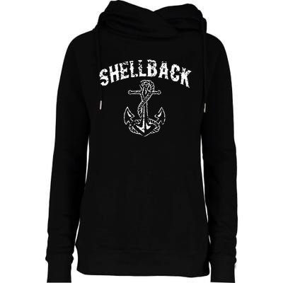 Shellback Equator Crossing Pirate Skull Distressed Design Womens Funnel Neck Pullover Hood