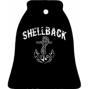 Shellback Equator Crossing Pirate Skull Distressed Design Ceramic Bell Ornament