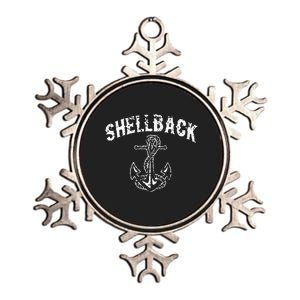 Shellback Equator Crossing Pirate Skull Distressed Design Metallic Star Ornament