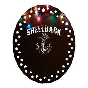 Shellback Equator Crossing Pirate Skull Distressed Design Ceramic Oval Ornament