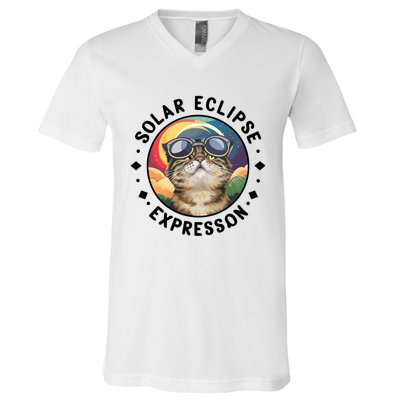 Solar Eclipse Cat Spectacle V-Neck T-Shirt