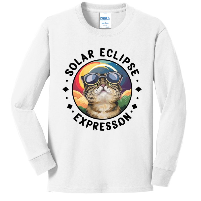 Solar Eclipse Cat Spectacle Kids Long Sleeve Shirt