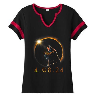 Solar Eclipse Cat Wearing Solar Eclipse Glasses Ladies Halftime Notch Neck Tee