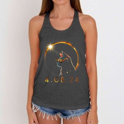 Solar Eclipse Cat Wearing Solar Eclipse Glasses Women's Knotted Racerback Tank