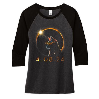 Solar Eclipse Cat Wearing Solar Eclipse Glasses Women's Tri-Blend 3/4-Sleeve Raglan Shirt