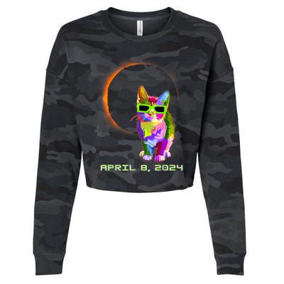 Solar Eclipse Cat Wearing Solar Eclipse Glasses Cropped Pullover Crew