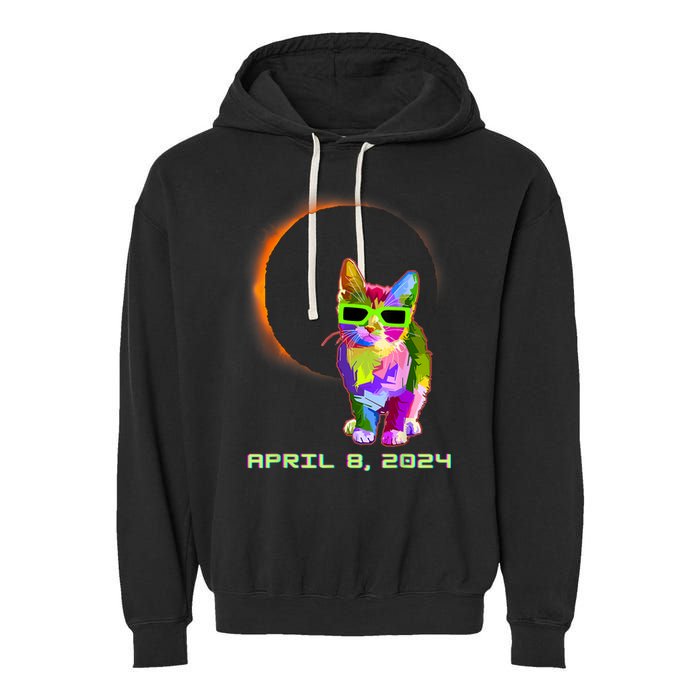 Solar Eclipse Cat Wearing Solar Eclipse Glasses Garment-Dyed Fleece Hoodie
