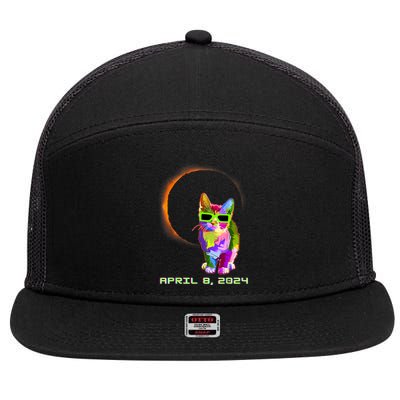 Solar Eclipse Cat Wearing Solar Eclipse Glasses 7 Panel Mesh Trucker Snapback Hat