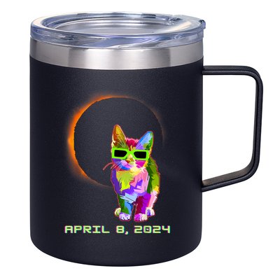 Solar Eclipse Cat Wearing Solar Eclipse Glasses 12oz Stainless Steel Coffee Mug
