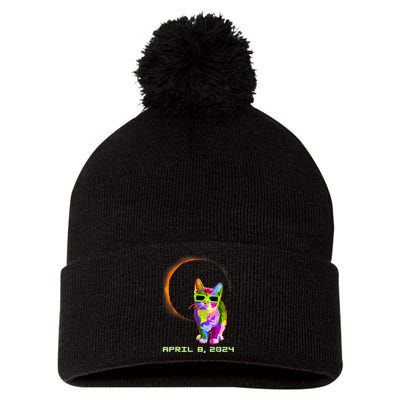 Solar Eclipse Cat Wearing Solar Eclipse Glasses Pom Pom 12in Knit Beanie