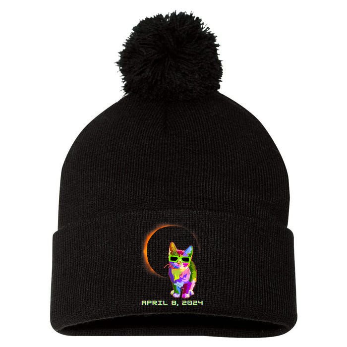 Solar Eclipse Cat Wearing Solar Eclipse Glasses Pom Pom 12in Knit Beanie