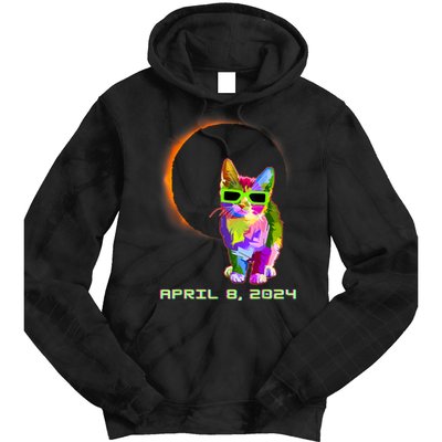 Solar Eclipse Cat Wearing Solar Eclipse Glasses Tie Dye Hoodie