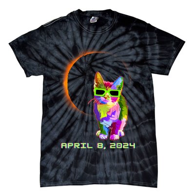 Solar Eclipse Cat Wearing Solar Eclipse Glasses Tie-Dye T-Shirt