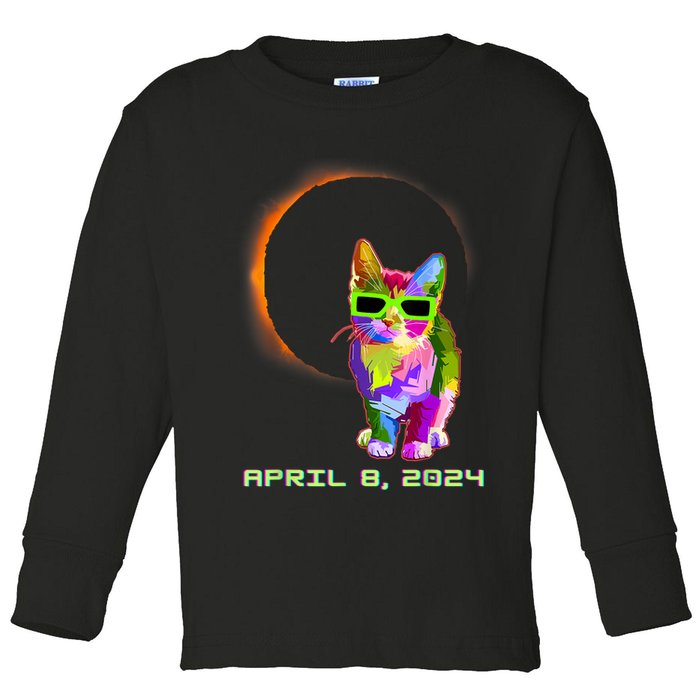 Solar Eclipse Cat Wearing Solar Eclipse Glasses Toddler Long Sleeve Shirt