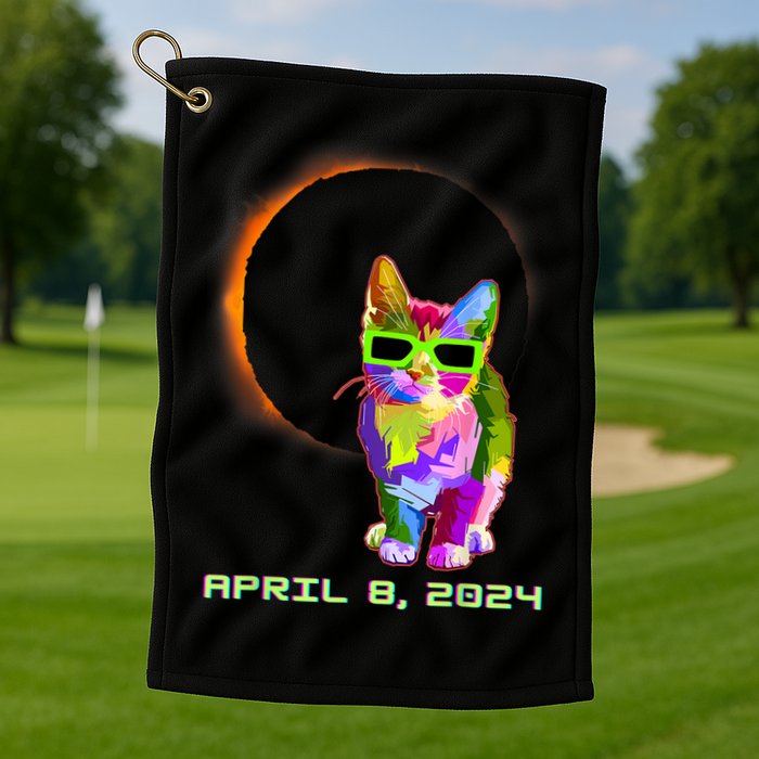 Solar Eclipse Cat Wearing Solar Eclipse Glasses Golf Towel