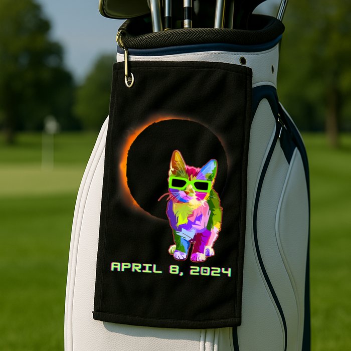 Solar Eclipse Cat Wearing Solar Eclipse Glasses Golf Towel