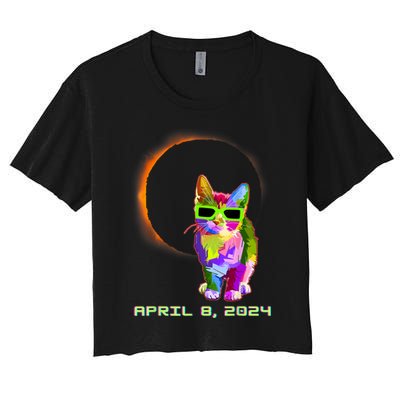 Solar Eclipse Cat Wearing Solar Eclipse Glasses Crop Top