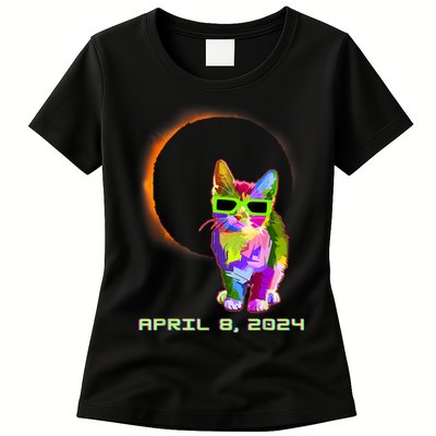 Solar Eclipse Cat Wearing Solar Eclipse Glasses Womens T-Shirt