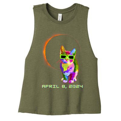 Solar Eclipse Cat Wearing Solar Eclipse Glasses Women's Racerback Cropped Tank