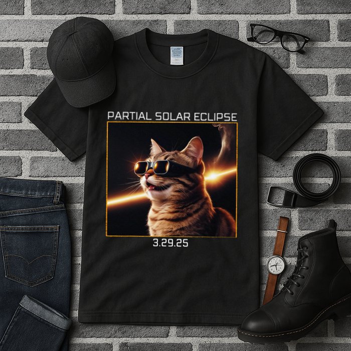 Solar Eclipse Cat 2025 Partial Solar Eclipse 03.29.25 Tall T-Shirt