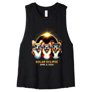 Solar Eclipse Corgi Wearing Glasses April 8 2024 Totality Women's Racerback Cropped Tank