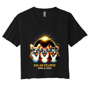 Solar Eclipse Corgi Wearing Glasses April 8 2024 Totality Women's Crop Top Tee