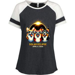 Solar Eclipse Corgi Wearing Glasses April 8 2024 Totality Enza Ladies Jersey Colorblock Tee