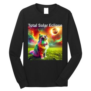 Solar Eclipse Cat Wearing Solar Eclipse Glasses 2024 Long Sleeve Shirt