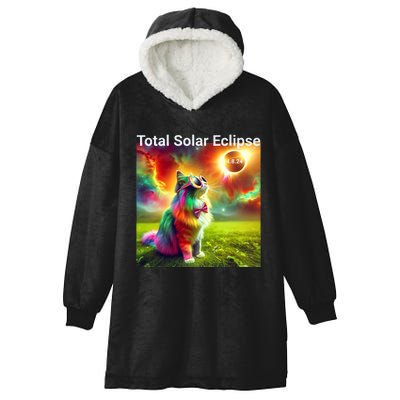 Solar Eclipse Cat Wearing Solar Eclipse Glasses 2024 Hooded Wearable Blanket