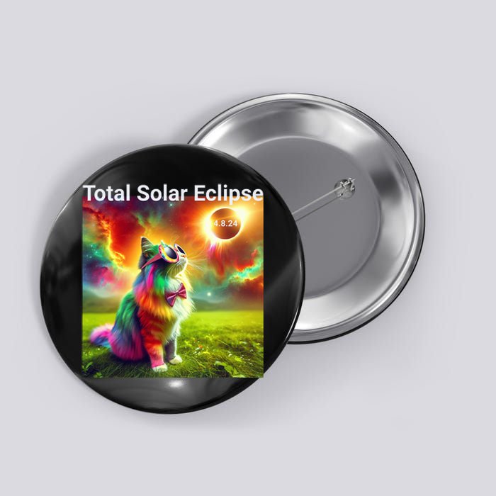 Solar Eclipse Cat Wearing Solar Eclipse Glasses 2024 Button