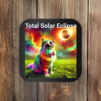 Solar Eclipse Cat Wearing Solar Eclipse Glasses 2024 Coaster