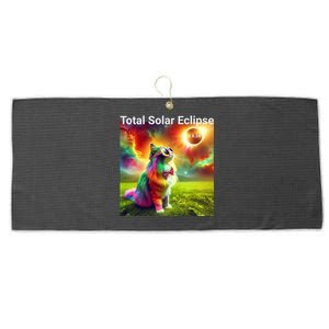 Solar Eclipse Cat Wearing Solar Eclipse Glasses 2024 Large Microfiber Waffle Golf Towel