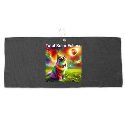 Solar Eclipse Cat Wearing Solar Eclipse Glasses 2024 Large Microfiber Waffle Golf Towel