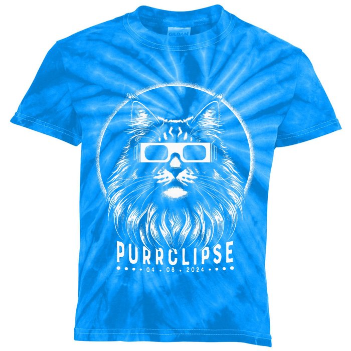 Solar Eclipse Cat With Glasses Purrclipse Date Kids Tie-Dye T-Shirt