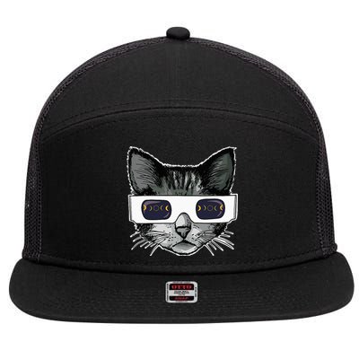 Solar Eclipse Cat Wearing Solar Eclipse Glasses 7 Panel Mesh Trucker Snapback Hat