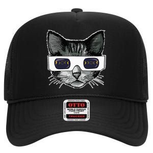 Solar Eclipse Cat Wearing Solar Eclipse Glasses High Crown Mesh Back Trucker Hat