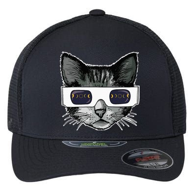 Solar Eclipse Cat Wearing Solar Eclipse Glasses Flexfit Unipanel Trucker Cap